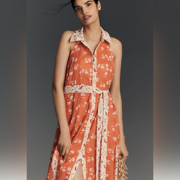 ANTHROPOLOGIE Maeve Halter Open Back Godet Midi Dress - Picture 2 of 12